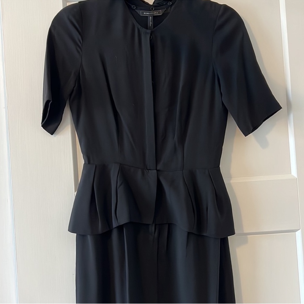 BCBG 100% Silk Elegant Black Peplum Dress